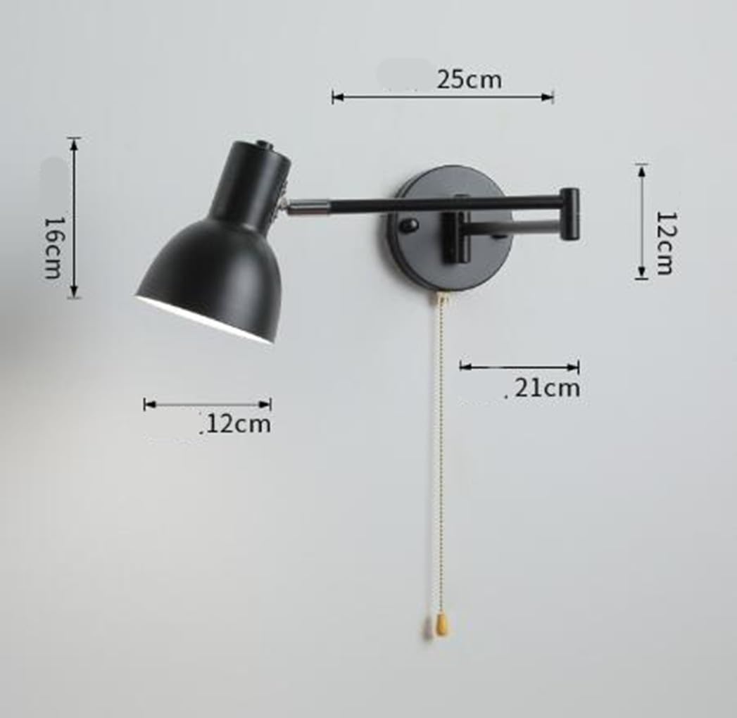 Lampa ścienna LED z przełącznikiem w środku Czarna lampa ścienna z obrotowym ramieniem Lampka nocna Klosz metalowy Lampa do sypialni Lampa do czytania do salonu Korytarza Schodów E