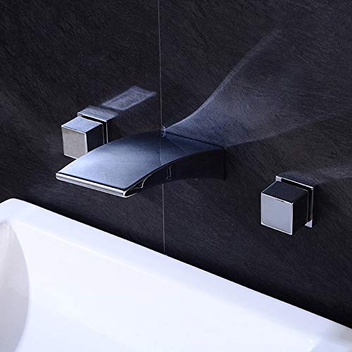 Rubinetto a cascata nascosto a parete in stile europeo interamente in rame a parete per lavabo caldo e freddo rubinetto incorporato, bocca corta a cascata (set di tre pezzi)