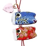 恋愛成就 お守り ストラップ 伝統的な鯉のぼりデザイン レッド・ブルー 2.5x3.2cm 御守根付付き