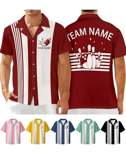 Custom Bowling Shirts for Men with Name, Personalized Retro Bowling Jersey Unisex Vintage Shirt Customizable Team Gifts