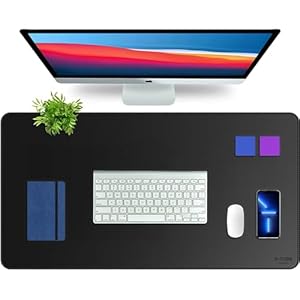 V-CUBE Designs Premium Vegan Leather Desk Mat 90X45cm 2.4mm Thick&Padded|Laptop Mat/Extended Mouse Pad/Stitched, Reversible, Sturdy Deskspread | High Tear/Peel Strength|Anti-Slip,Splash-Proof| Black