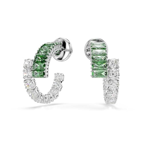 Swarovski Matrix hoop earrings, Mixed cuts, Green, Rhodium Finish