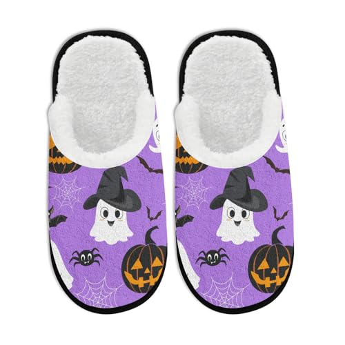 Indoor Outdoor Slippers Women Men Halloween Funny Pumpkin Ghost Spooky Spider Web Skeleton Bat Skull Witch Slipper Winter Slip on Cozy Memory Foam House Shoes School Supplies Gifts