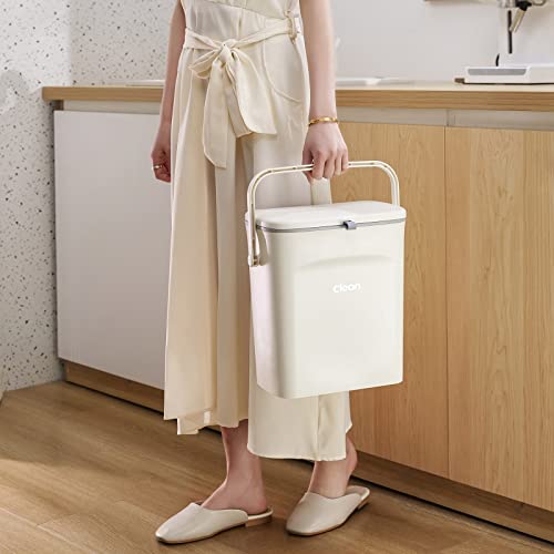 FARI 2-in-1 Küchen-Mülleimer mit Schiebedeckel, Mülleimer unter der Spüle, 9 L Abfalleimer mit Innenfass, tragbarer Mülleimer zum Aufhängen mit klebrigem Haken und Schaber (Beige) – Bild 7