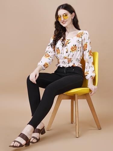 Image of Wedani Women's Casual Foral Print Puff Sleeve Regular Top