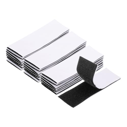 Image of HARFINGTON 24set Hook and Loop Strips with Adhesive 1.2 inchx4 inch Double Sided Hook and Loop Tape Nylon Self Sticky Fastener for Home Office Car, Black