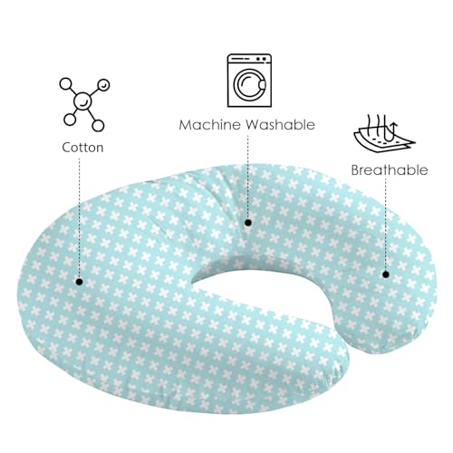 Image of Little Grape Land Cotton Nursing Pillow Covers 2 Pack, Soft & Breathable Removable Breastfeeding Pillows Covers for Feeding Pillows, Nursing Pillow Slipcover for Baby Girls Boys, (Aqua & White)