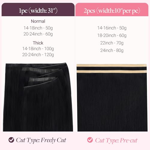 Image of GOO GOO Tape In Weft Hair Extensions Human Hair, Genius PU Long Weft Tape In Hair Extensions Real Human Hair, Silky Easy to Use, 1 Jet black 14 inch 50g 2pcs