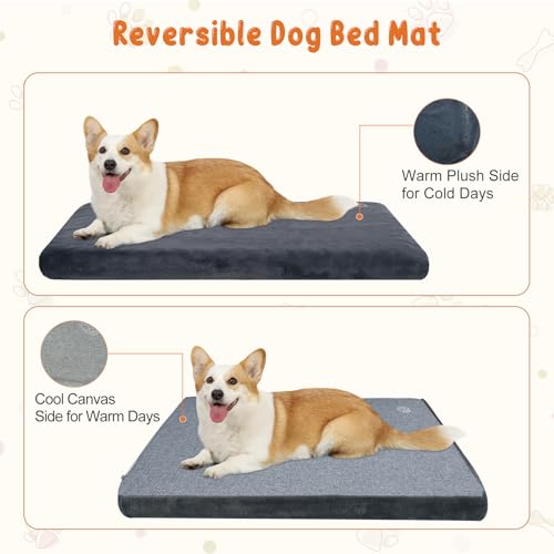 Image of EMPSIGN Stylish Dog Bed Crate Pad Mattress Reversible (Cool and Warm), Water Proof Linings, Removable Machine Washable Cover, Firm Support Pet Crate Bed for Small to XX-Large Dogs, Grey