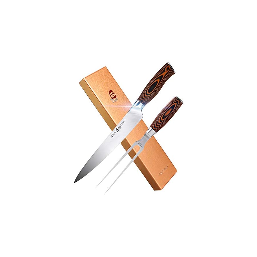 TUO-Carving-Set-9-Carving-Knife-7-Fork-Professional-2-Pcs-Meat-Carving-Knife-Set-German-Stainless-Steel-Slicing-Set-Pakkawood-Handle-Luxurious-Gift-Box-Included-Fiery-Phoenix-Series TUO Carving Set - 9" Carving Knife & 7" Fork - Professional 2 Pcs Meat Carving Knife Set - German Stainless Steel Slicing Set - Pakkawood Handle - Luxurious Gift Box Included - Fiery Phoenix Series