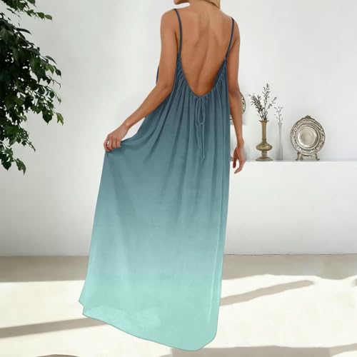 Image of HTHLVMD Backless Cami Dress Summer Dresses for Women 2026 Spaghetti Strap Dresses Womens Solid Color Backless Cami Dress