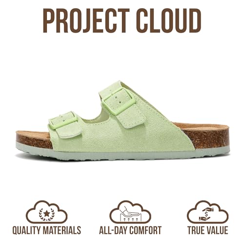 Image of Project Cloud 100% Genuine Leather Flat Sandals For Women 2026 Cork Footbed Womens Sandals with Memory Foam and arch support Vacation Essentials Slides for Women Footwear (Venita)
