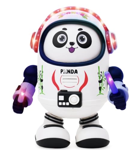 Image of Dancing Space Panda Robot Toy with Light Effects and Musical Sound, White and Black, 18.5 cm, Battery Powered, for Toddlers, Babies, Girls and Boys