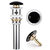 Ablaufgarnitur Waschbecken mit Überlauf, OTOmitra Universal Ablaufventil für Waschbecken & Waschtisch Keramik Pop Up Ventil Schwarz Waschbeckenstöpsel mit Überlauf Abfluss Stöpsel - 1 1/4 Zoll