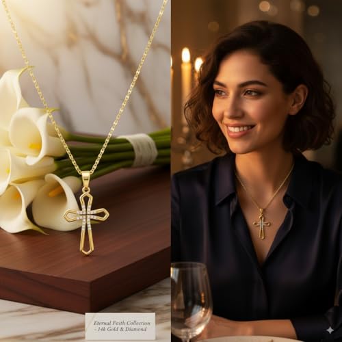 Gold Cross Necklaces for Women 14K Gold Cross Pendant Necklace Chain Necklace Faith Necklaces Cubic Zirconia2