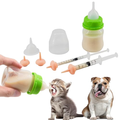 YeulYuuri Pet Feeding Bottle and Syringe Set for Puppies and Kittens(1 Bottles,2 Syringes,6 Nipples), Green