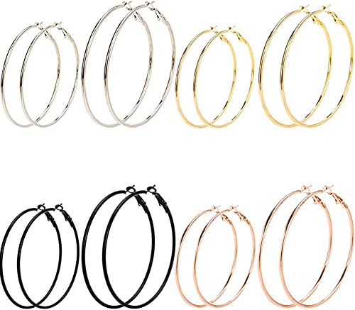 Heyu-Lotus 8 Paires de Boucles d’Oreilles Créoles pour Femme Fille, Anneaux Créoles en Acier Inox Grand Cerceau Bijoux Tendance Chic Classique Boucles d’Oreilles Pendantes Or Rose Argent Or Noir