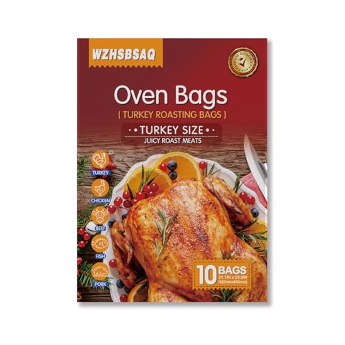 Turkey Roasting Bag - 21.7 inches x 23.6 inches Large Oven Turkey Cooking Bag Juice Lock Design Delicious Turkey - Microwave Safe Thanksgiving and Christmas Essential (10-Pack)
