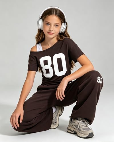 Image of Teen Girls Clothes Off the Shoulder Top and Wide Leg Pants Matching Outfit Set with Pockets Size 7-16