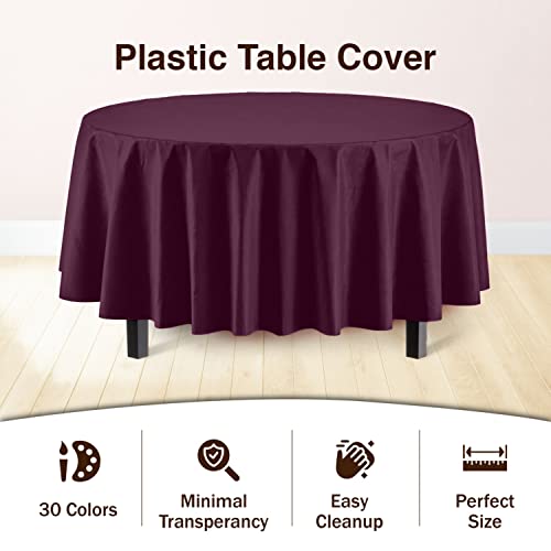 Image of Party Solids Plum Round Plastic Tablecloth - 84 Inch, Pack of 24