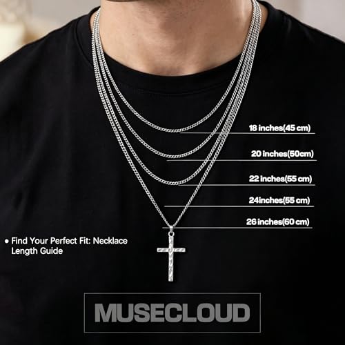 Image of 925 Sterling Silver Cross Necklace for Men Box /Cuban /Figaro Chain
