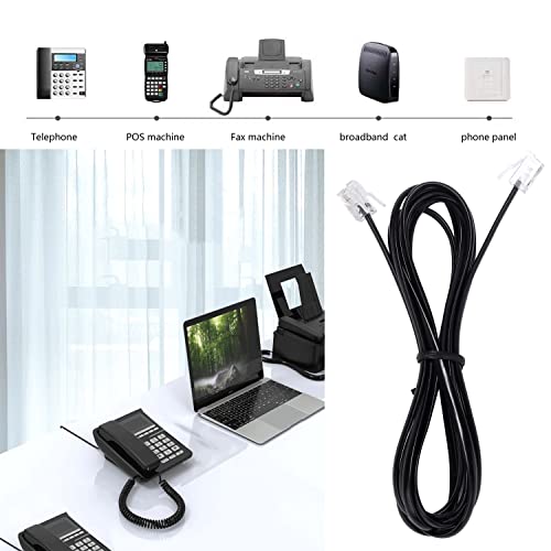 Image of LanSenSu Telephone landline Extension Cord Cable Cord with Standard RJ-11 6P4C Plug (6Ft-3Pack-Black, Black)