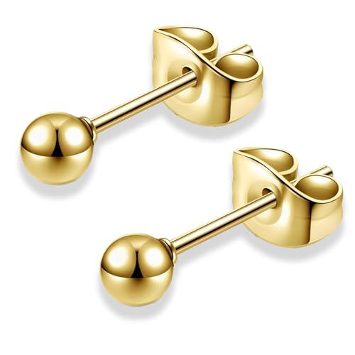 swars ピアス メンズ レディース サージカルステンレス 金属アレルギー対応 丸玉 ボール 両耳用 2個セット (gold 4mm)の商品画像（Amazon）