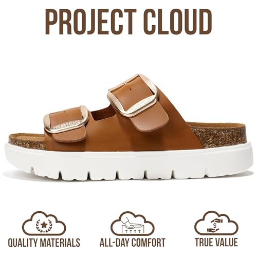 Image of Project Cloud 100% Genuine Leather Platform Sandals Women Footwear - Wedge Chunky Slides for Women 2026 with Memory Foam Insole & Cork Footbed Womens Sandals (GreeceChunky)