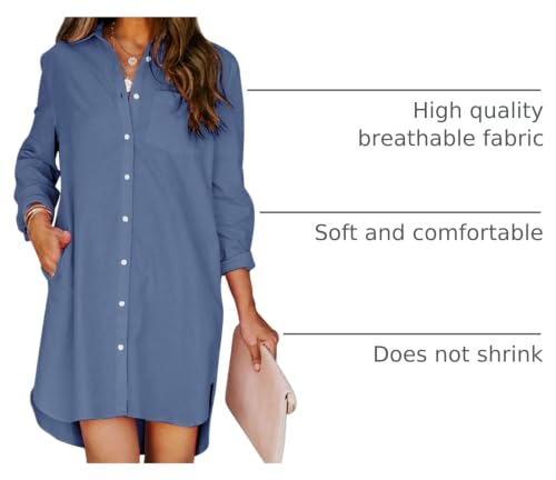 Image of Aoudery Womens Button Down Shirt Dresses with Pockets Cotton Button Up Tunics Long Sleeve Solid High Low Blouse Tops