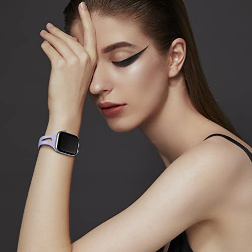 Image of Getino Compatible with Apple Watch Band 42mm 44mm 45mm 46mm 49mm iWatch Ultra Series 11 10 9 8 7 6 5 4 3 2 1 SE Women, Stylish Silicone Slim Sport Watch Bands, Cyan /Lake Blue /Starlight /Grayish Purple