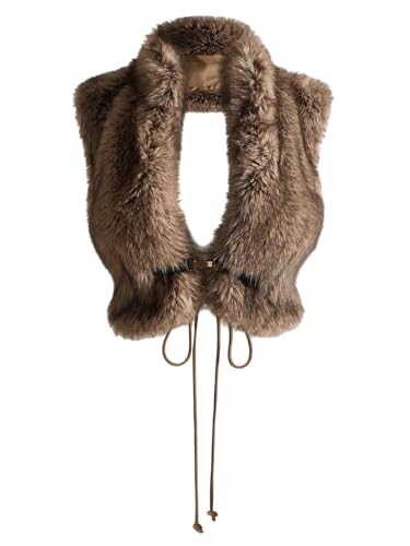 WDIRARA Womens Faux Fur Halter Tank Crop Tops Sleeveless Backless Fuzzy Vest Going Out Rave Clubwear Brown Medium