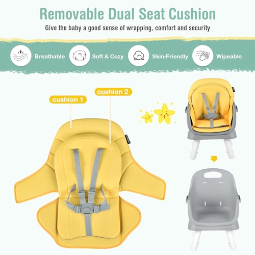 Image of GLACER 8 in 1 Convertible Baby High Chair - Adjustable High Chairs for Babies and Toddlers with Removable Tray, Dual Cushions, Activity Table and Chair Set, Booster Seat, Stool (Yellow)
