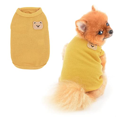 PAIDEFUL Small Dog T-Shirt Cartoon Patch Spring Summer Tank Top Soft Comfortable Puppy Clothes Pullover Sleeveless Cats Costume Indoor Outdoor, Yellow, XXL