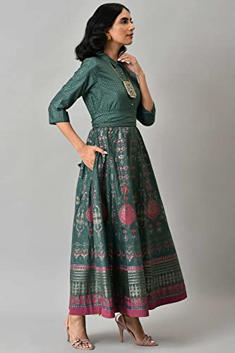 Image of W for Woman Women Glitter Printed Festive Shirt Maxi Dress with Placket
