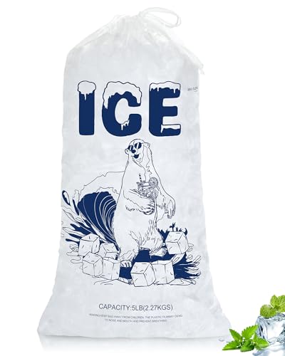 5lb Ice Bags with Drawstring &ndash; 50 Pack Reusable Heavy-Duty Plastic Ice Cube Bags for Freezer, Ice...