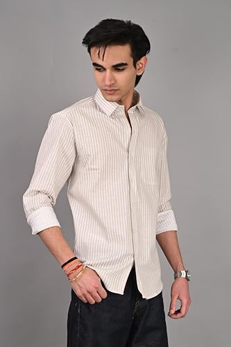 Image of Men Regular Fit Shirt Colour Light Stripes Cotton Shirts for Men