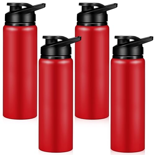 Mimorou 4 Pack 25oz Reusable Aluminum Water Bottles Bulk, Red