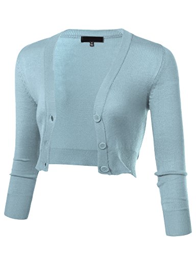 Image of Allsense Women's Cropped Bolero Shrug Cardigan | 3 /4 Sleeve, Button Down, Lightweight Knit Sweater