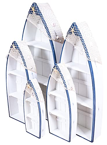 levandeo Lot de 5 étagères en bois de bateau - Hauteur : 48-102 cm - Bleu et blanc