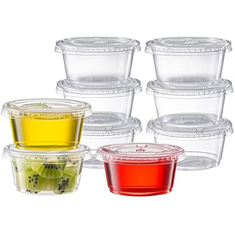 Pantry Value [Case of 2,000 2 oz. Clear Disposable Plastic Portion Cups with Lids - Small Plastic Condiment Containers for Sauce, Salad Dressings & Portion Control Cover