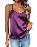 Zeagoo Dressy Tops for Women Silk Satin Tank Tops V Neck Cross Back Sleeveless Camisole 2025 Summer Basic Blouses