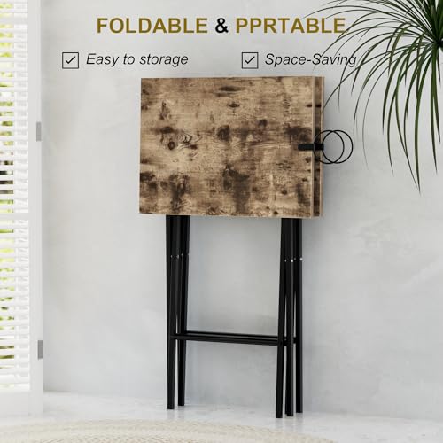 Image of VECELO Folding TV Tray for Eating Set of 2, Portable Dinner /Snack Table with Cup Holder for Couch, Living Room and Small Space, Rustic Brown
