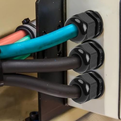 Kabelverschraubung Set IP68 Nylon Kabeldurchführung Wasserdicht 3-14 mm Kunststoff Einstellbar Kabeldurchführungen PG7/9/11/13.5/16 für Outdoor Garten Schaltkasten Abzweigkasten Schwarz 25 Stück