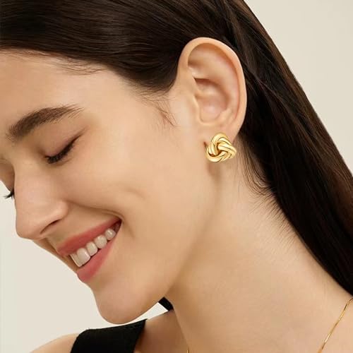 Gold/Silver Knot Stud Earrings Chunky Link Earrings Cute knot Earrings for Women Trendy Jewelry2