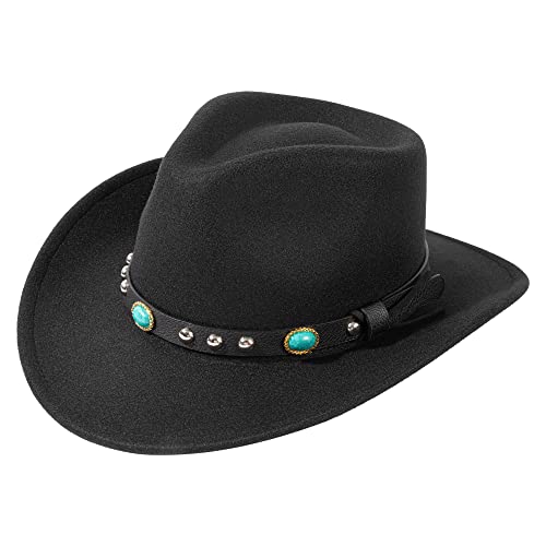 Toppers Mens Womens Western Wide Brim Cowboy Hat Outdoor Panama Fedora Hat With Strap Bluegem #TOP9