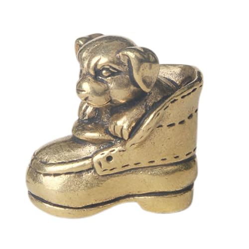 SHINEOFI Adorno de Perro de Latón en Zapato Vintage Figura Decorativa para Escritorio y Hogar Estatua Compacta de Cobre Adecuado para Oficina y Obsequio de Decoración Artística