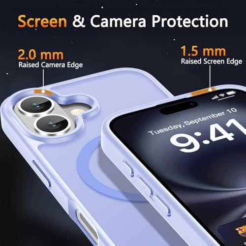 Image of LATVIN for iPhone 16 Plus Case, Magnetic Phone Cover, Compatible with MagSafe, Military Grade Protection, Translucent Matte Frosted Back, Lavender Purple