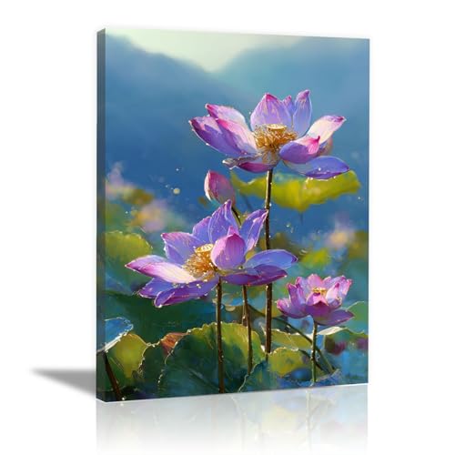 Toile Fleurs Lotus coloré pour réveiller un mur blanc avec un grand tableau encadré