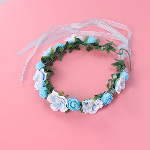 Frcolor Bloemenhaarbanden Boho haarkrans bruiloft bruid haarband bloem kronen voor Kerstmis verjaardagsfeestje (blauw) - Image 8