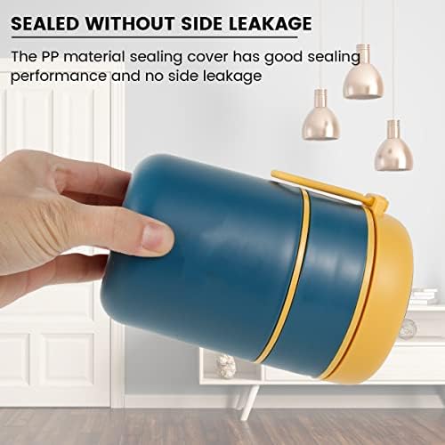 Vacuum Insulated Lunch Box Food Container with Foldable Spoon, Stainless Steel Thermal Soup Container Thermos Cup Jar Bowl Hot Cold Food for Adults School Office Picnic Travel Outdoors (Navy 710ml)